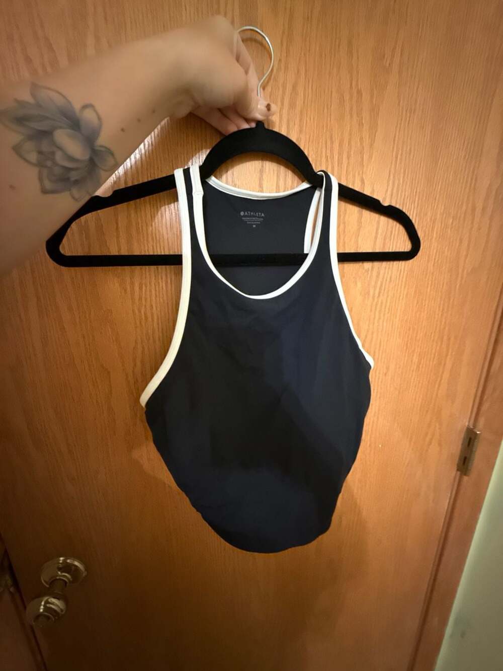 Athleta Crop Tank Size M Black White Racerback Athleisure
